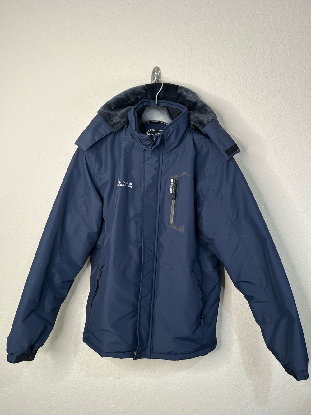 Men's Insulated Winter Puffer Jacket with Fleece Collar - Navy